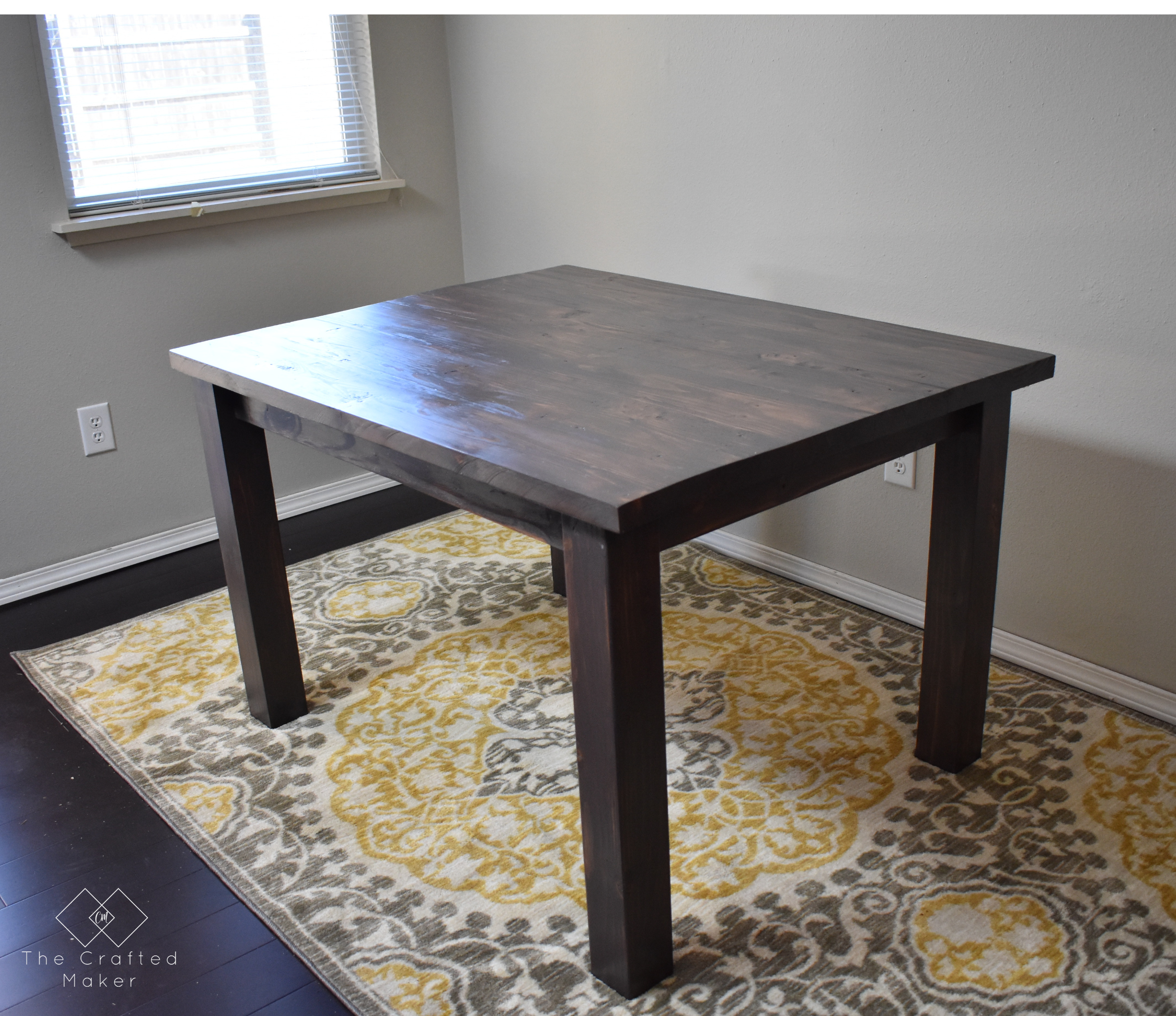 Build this modern farmhouse dining table for your next gathering. This table is perfect for smaller dining rooms or breakfast nooks.