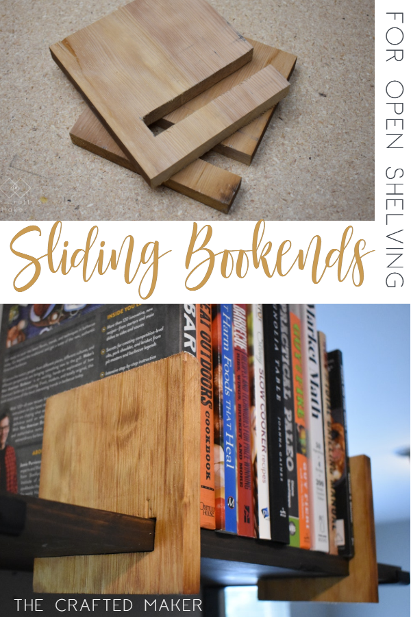 This Scrappy Saturday project is sliding bookends for open shelving. These sliding bookends are a great addition to any room with open shelving. This is a fun and quick project to complete! #bookends #openshelving