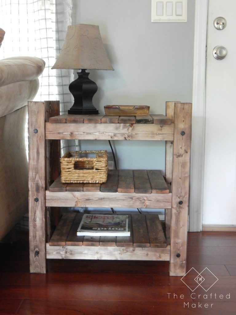 Build this DIY Arhaus inspired end table! Easy build with just a few sizes of wood and nuts and bolts. Great weekend project. Includes free PDF plans!